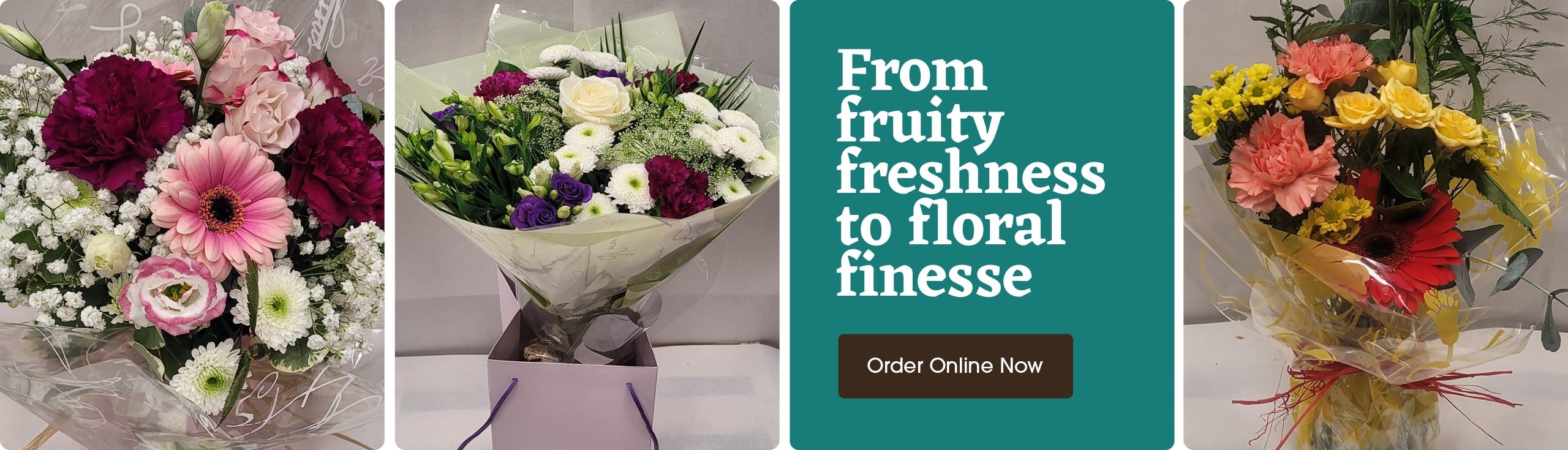Seasonal bouquets from Fruit And Flower Fantasy in Chessington offering same-day delivery